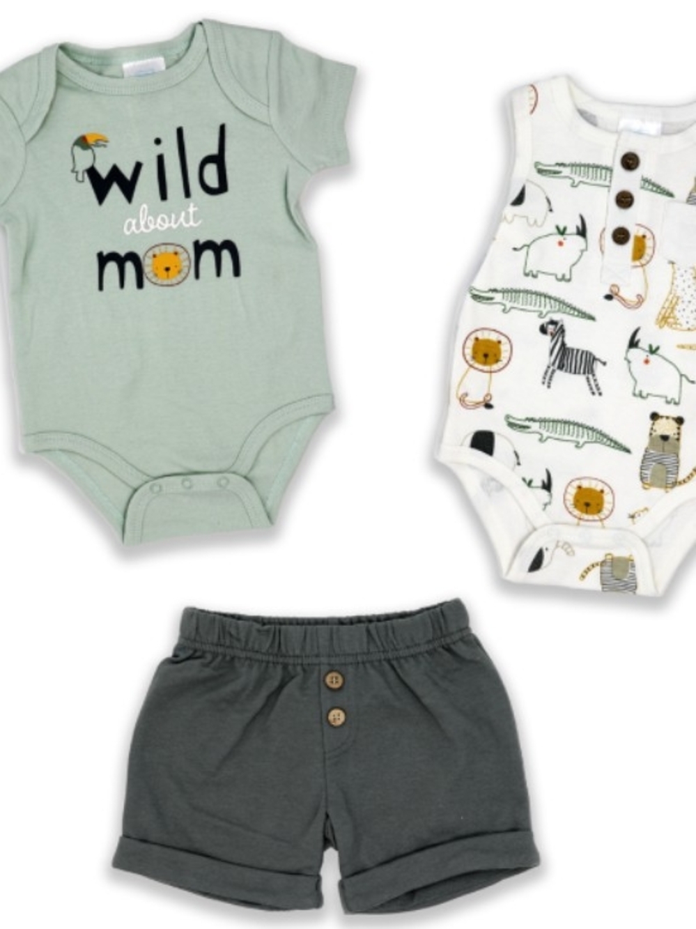 3-Piece Kids Matching Set - Sage, White & Gray